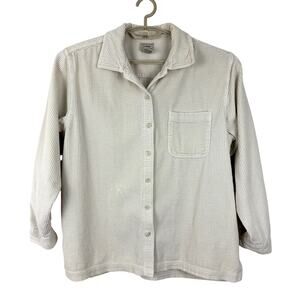 L.L. Bean Women's Corduroy Button Shirt Shacket Cream Oatmeal Large Cotton